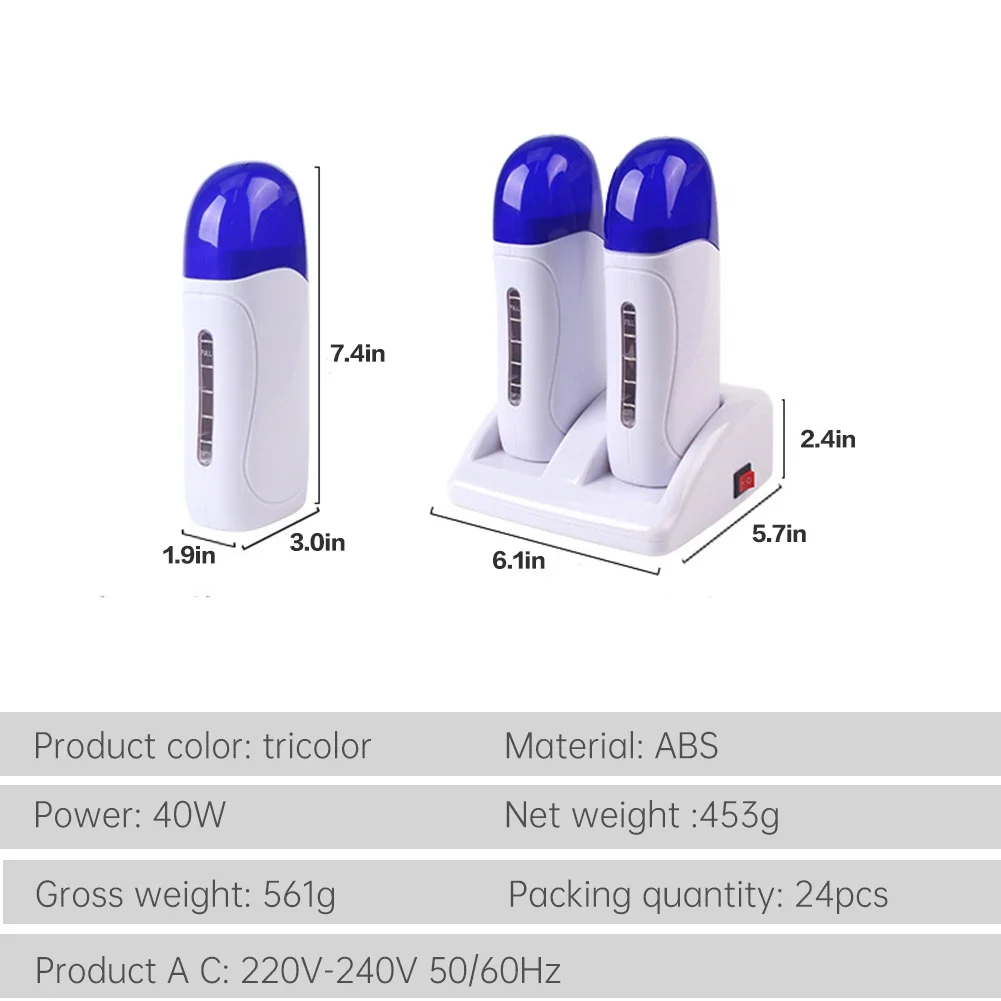 Electric Double Wax Heater Epilator Set Wax Roller Base Roll On Waxing Refillable Hair Removal Machine Depilatory Heater Set