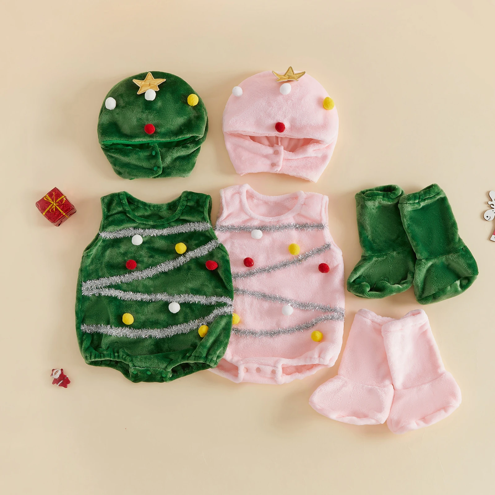 Tregren 3-18Months Infant Baby Boy Girl Christmas Outfit Sleeveless Romper and Hat Footed Leggings 3 Piece Set