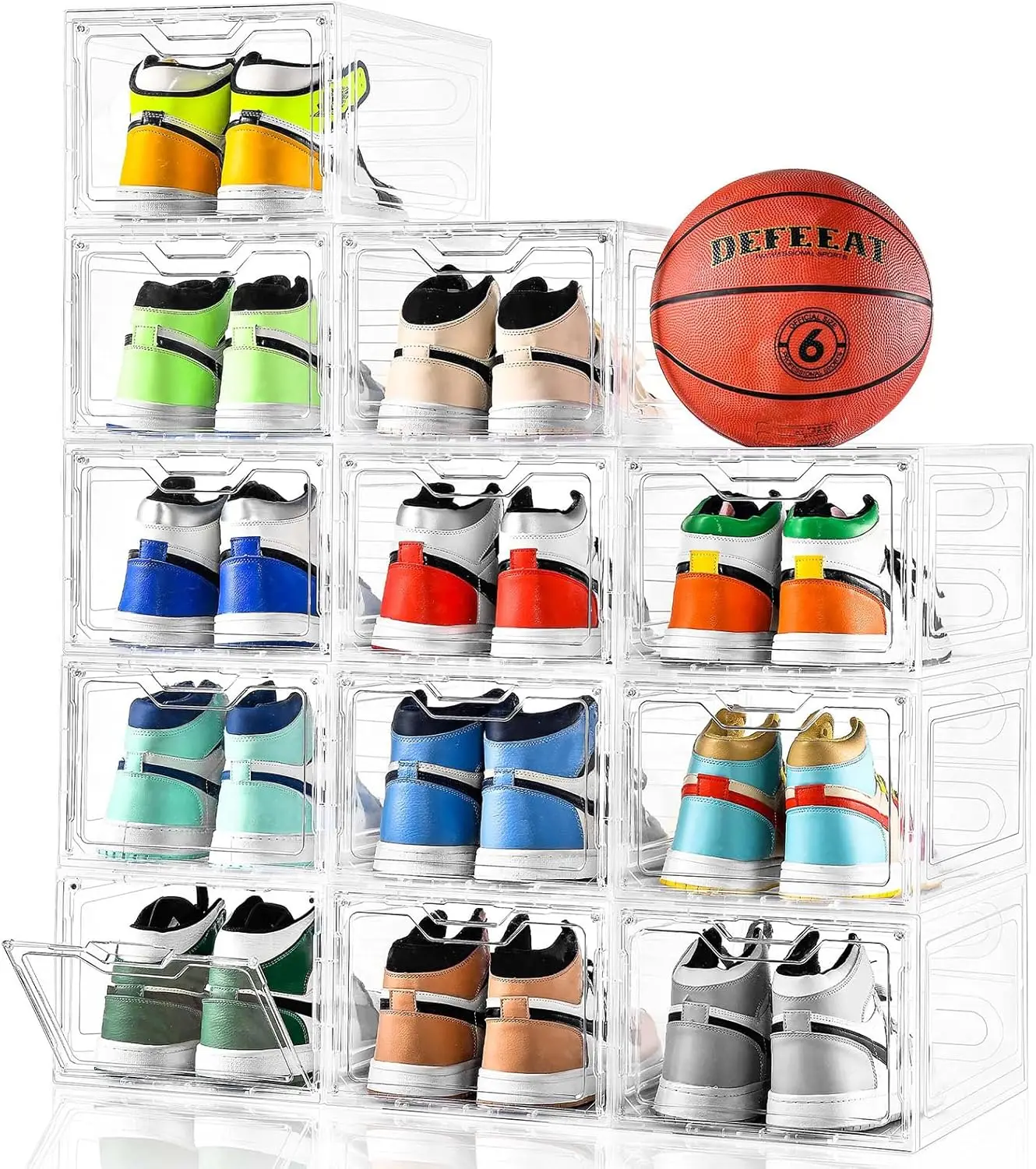 12-Pack Clear Stackable Shoe Storage Boxes with Magnetic Door, Fits Up to US Size 12 for Closet Organization