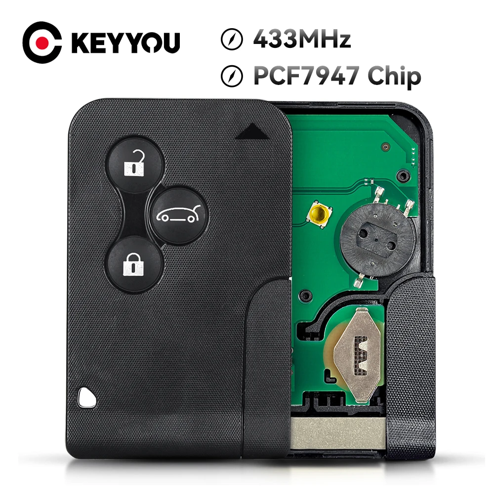 

KEYYOU 1/3/5pcs For Renault Megane Scenic Grand 433Mhz ID46 PCF7947 Chip & Insert Small Blade 3 Buttons Remote Smart Key Card