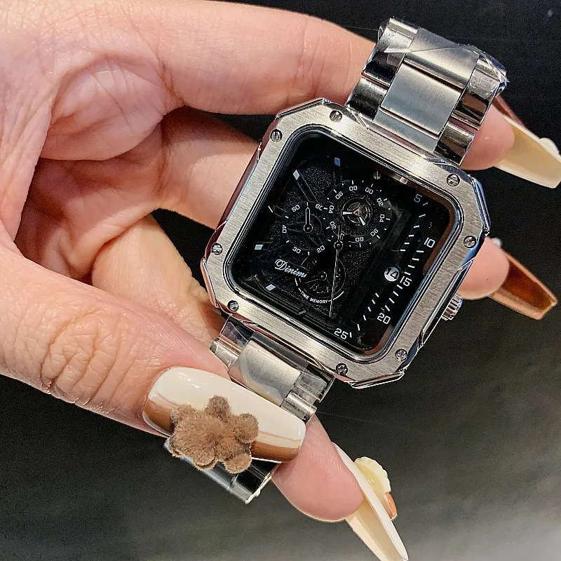 

Смелые квадратные часы для женщин, стальной ремешок, большой циферблат, механический циферблат, роскошный модный аксессуар, подарок унисекс, подарок на праздник, день рождения