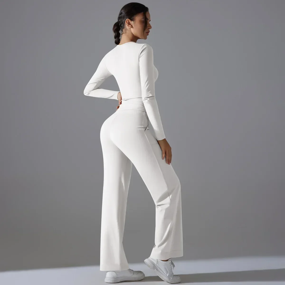 

Seamless Yoga Sets Sports Fitness High Waist Hip Raise Pants Long-Sleeved Suit Workout Clothes Gym Leggings Set for Women
