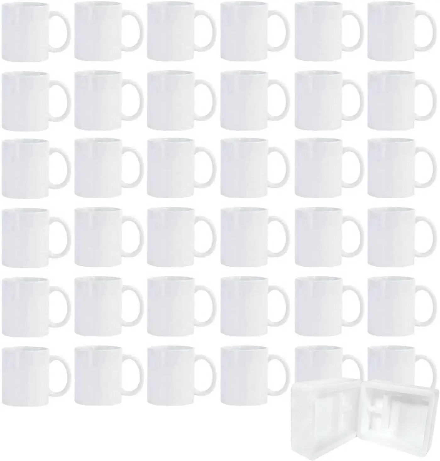 36pcs Sublimation Mugs 11oz White Ceramic Coffee Cup Set with Foam Box, Machine Washable, Heat Resistant, Bulk Mugs for Tea