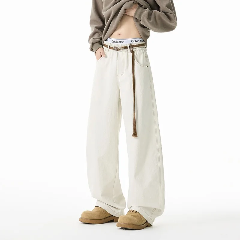 Japanese Solid Color Casual Loose Pants 2026 Autumn New Belt Style Braided Rope Design Straight Leg Wide Leg Pants Streetwear