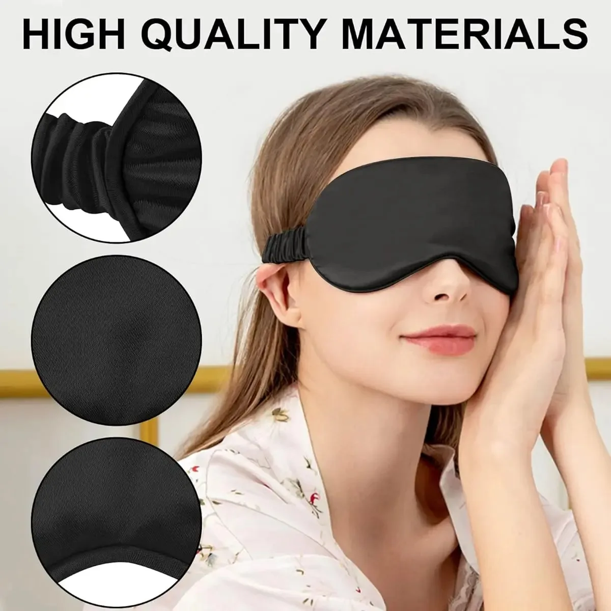 Silk Sleep Mask - Elastic Blackout Eye Mask,Light Blocking, Adjustable Strap With Portable storage bag and hairband