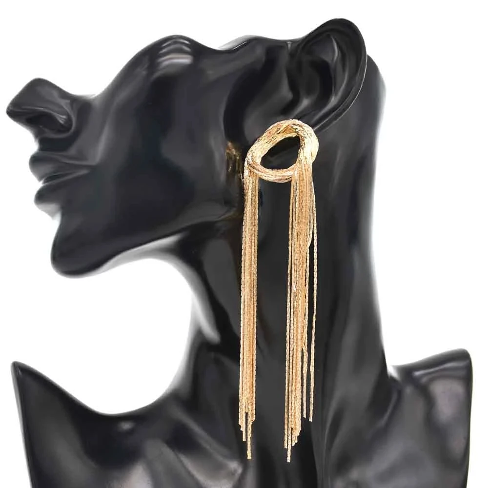 

Gold Color Exaggerated Long String Chain Tassel 2022 Trend Earrings For Women Simple Abstract Geometric Earr Jewelry Accessories