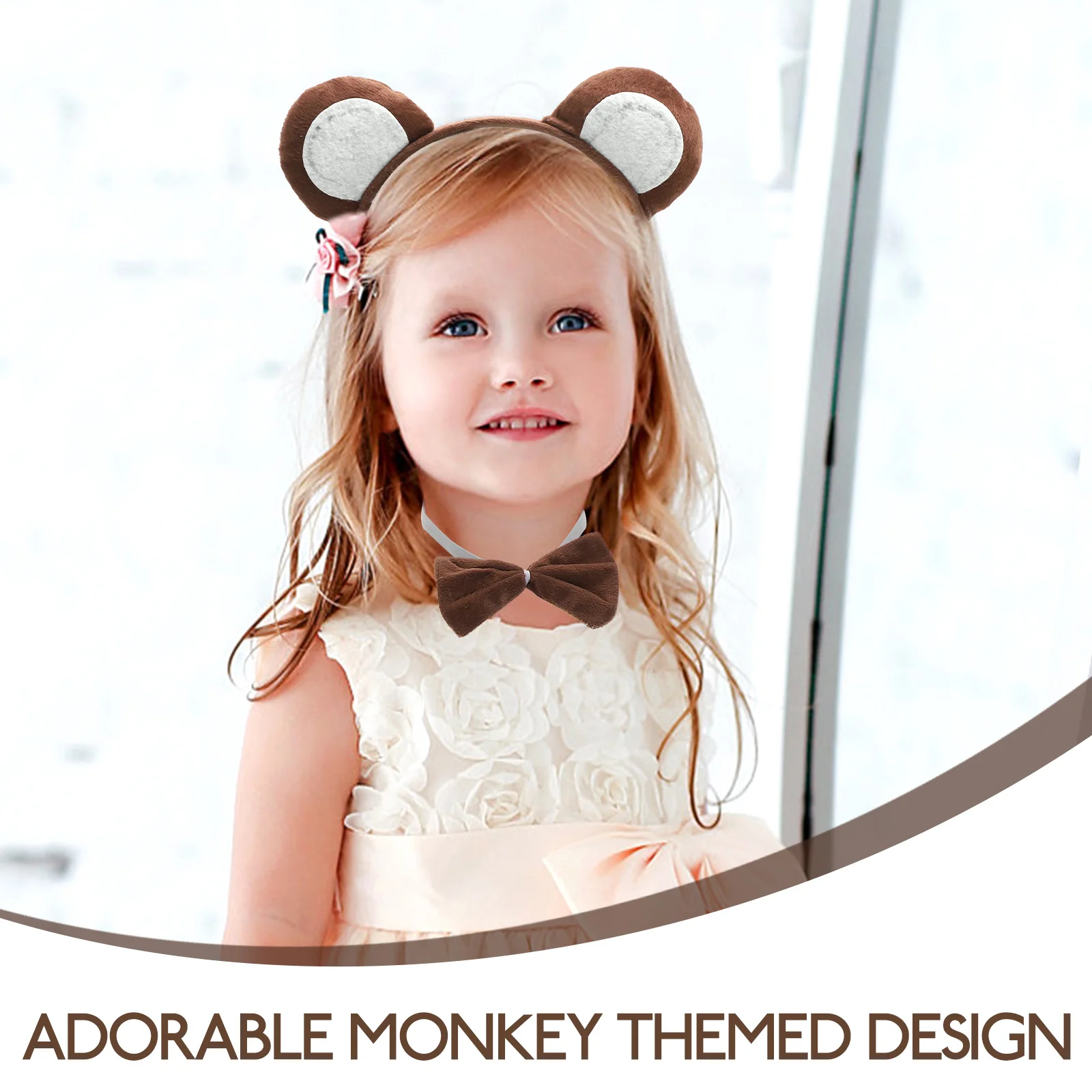 

1 set Monkey Headband Headdress Costume Kids Coffee PP Cotton Comfortable Soft Monkey Ears Tail Bow Tie Gloves Set Children
