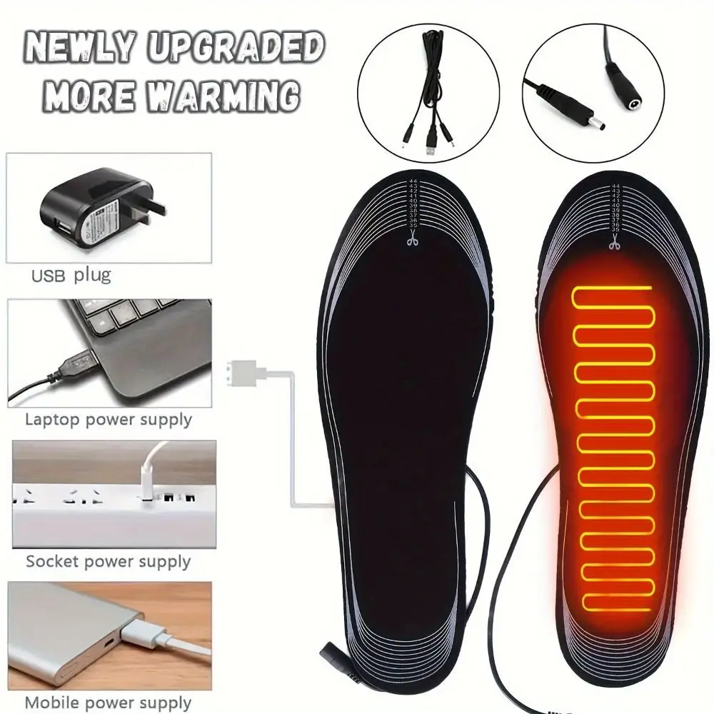 Unisex USB Heated Shoe Insoles Safe Rapid Heating Electric Foot Warming Pad Size 35-44 DIY Feet Warmer Sock Mat Outdoor Skiing