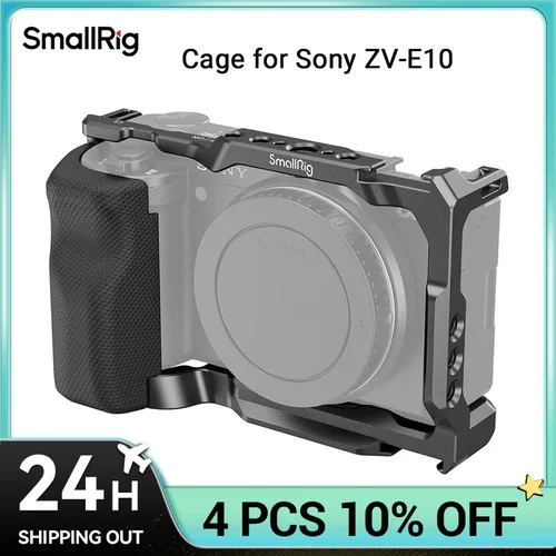 Jaula de ZV-E10 SmallRig con mango de silicona, Zapata fría y placa de liberación rápida para Sony ZV-E10-3538B, versión mejorada