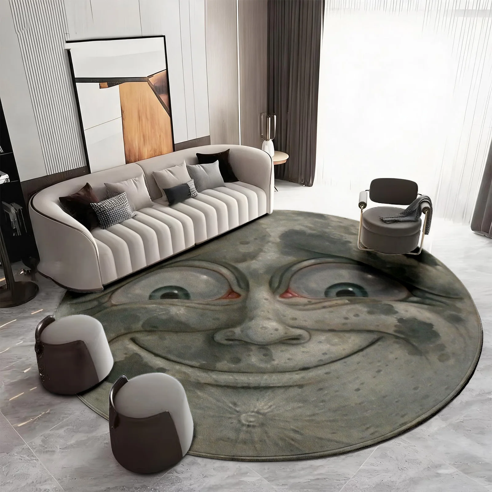 Cute Round Face Rug Mat Plush Soft Carpet for Living Room Home Decor Unique Artistic Funny Decorative Statement Floor Runner