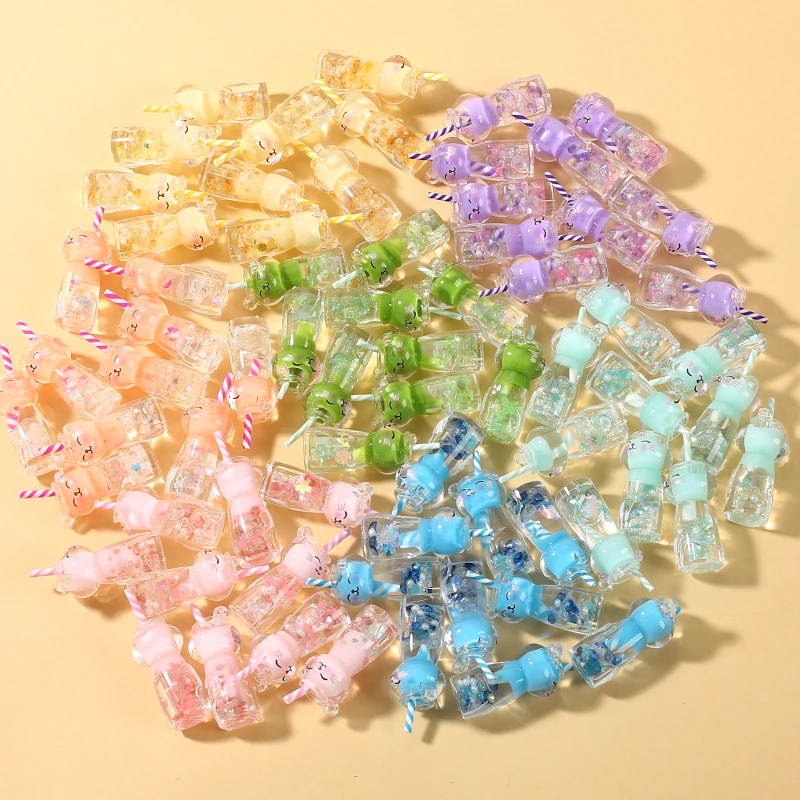 10Pcs 7Color Glow in the Dark Resin Pendant 17x42mm Charm Luminous Drink Bottle Pendant For DIY Necklace Bracelet Jewelry Making
