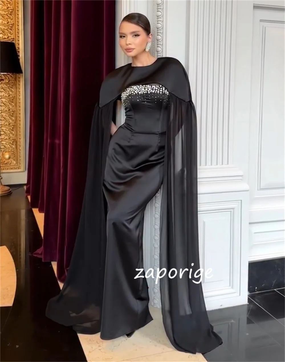 Customized Simple Charmeuse Pleat Sequined Straight O-Neck Long Dresses Bespoke Occasion Cocktail High Quality
