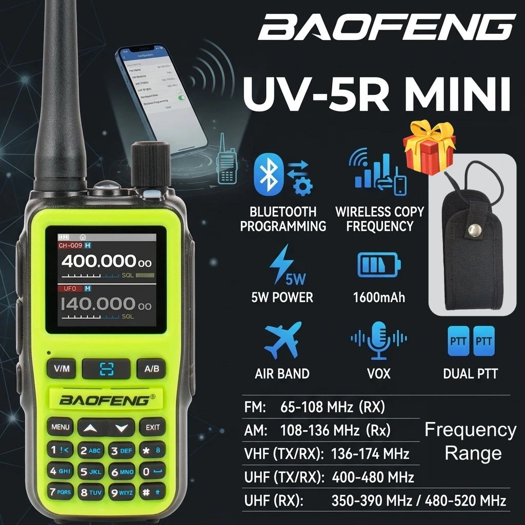 BAOFENG UV-5R Mini Air Band Receive VHF UHF Dual Band Transmit & Receive FM Amateur Ham VOX Walkie Talkie UV-5RMINI