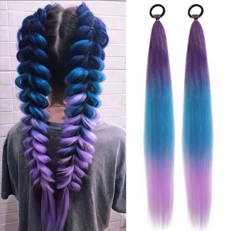 Colorful Boxing Braid Ponytail with Elastic Hair Tie Synthetic Braided Ponytail Extension Hair Accessory for Women