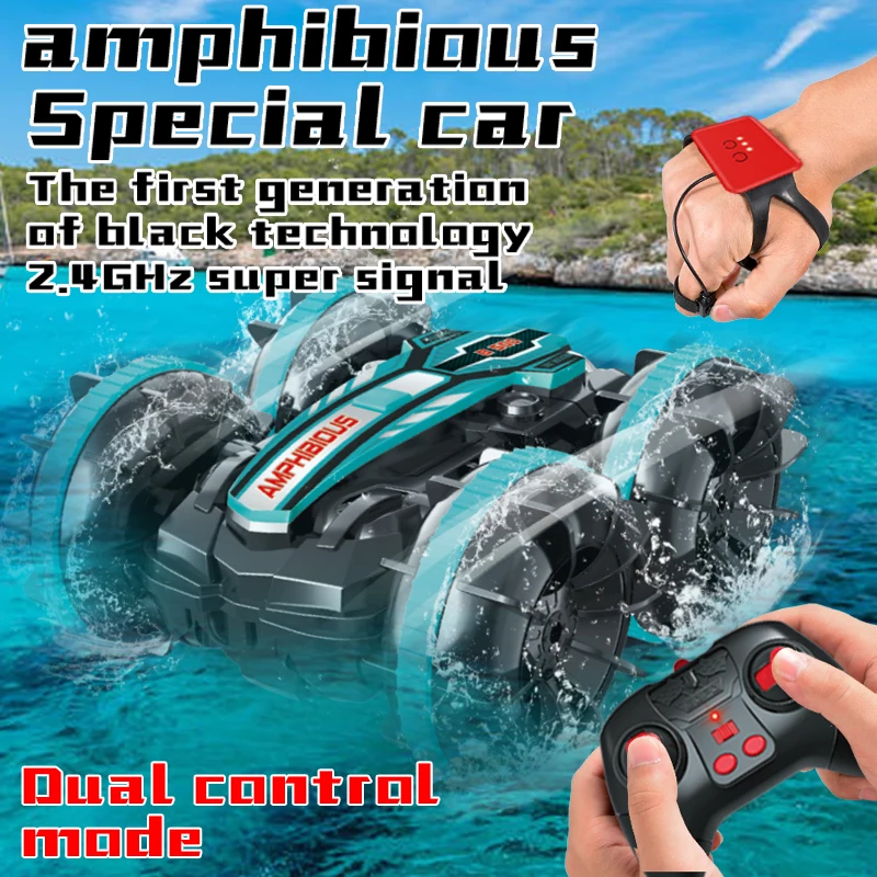 Gestude-sensing amphibious remote-controlled four-wheel drive off-road vehicle for boys and children, stunt rolling