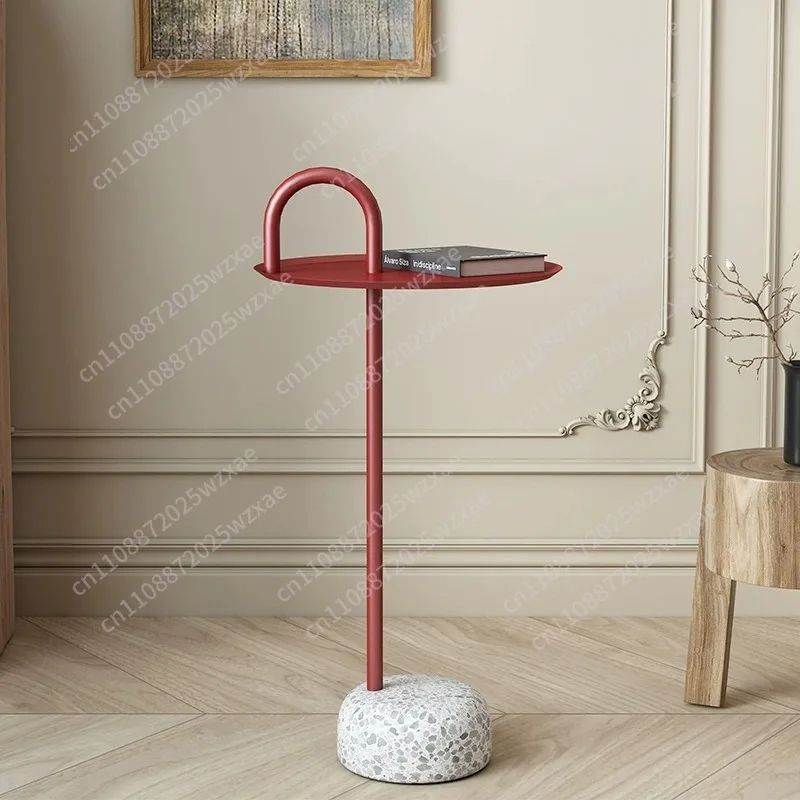 

Modern Minimalist Fashion Iron Art Bedroom Study Side Table with Water-polished Stone Base Living Room Creative