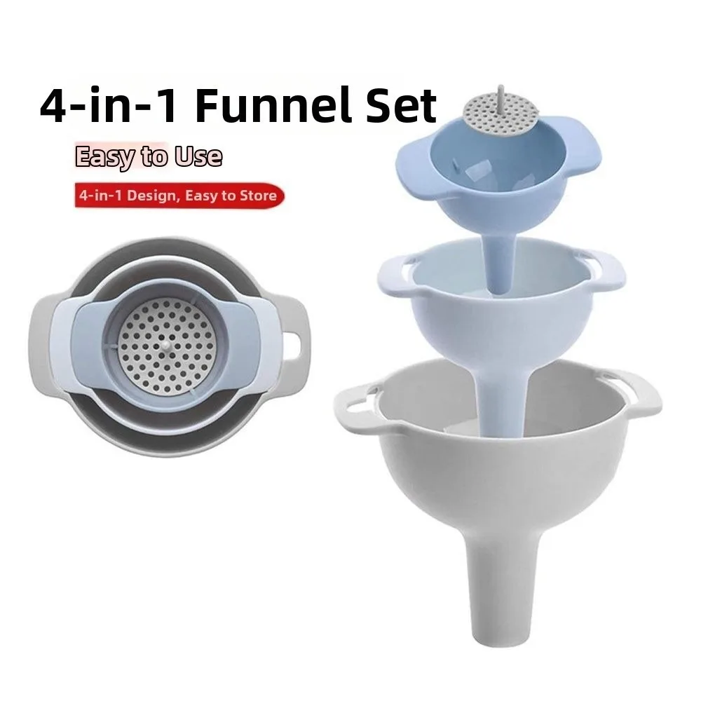 Filter Funnel 4 in 1 Funnel Set Multifunctional Practical Kitchen Funnel Plastic Food Grade Kitchen Pouring Tool Household Use
