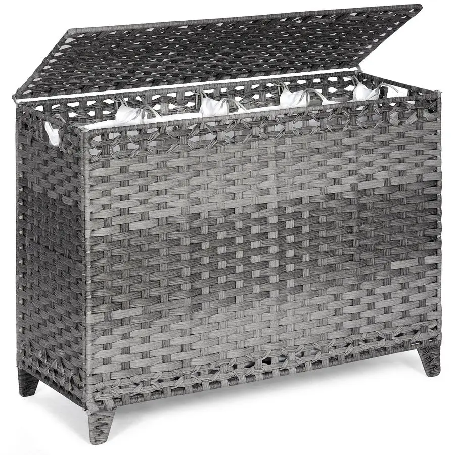 

Корзина с 4 съемными сумками-вкладышами, 176 л, корзина для белья из ротанга ручной работы с крышкой и усилителем. Корзина для одежды с увеличенными ножками и боковой стороной.