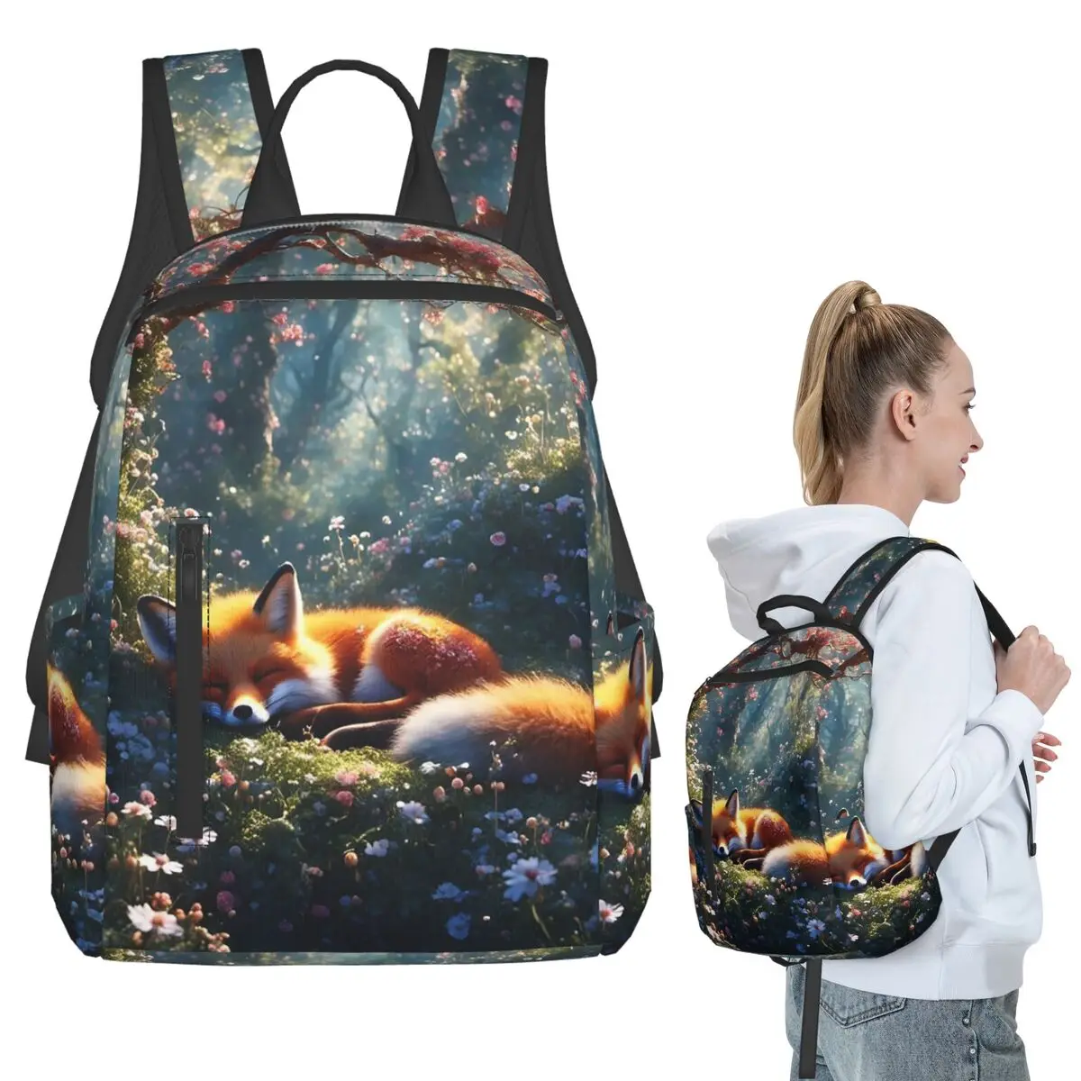 Sleeping Fox In The Flower Backpack Student BookBag Kids School Bag Computer Shoulder Bags Boys Girls