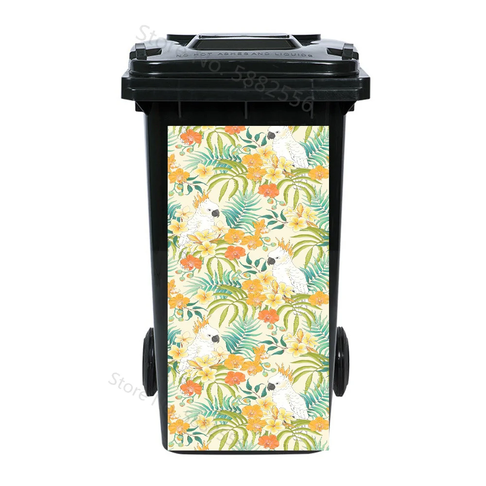 Green Plant Trash Can Sticker Outdoor Dustbin Decoration Wallpaper Self-adhesive PVC Letters Decal Rubbish Bin Sticker Leaf Home