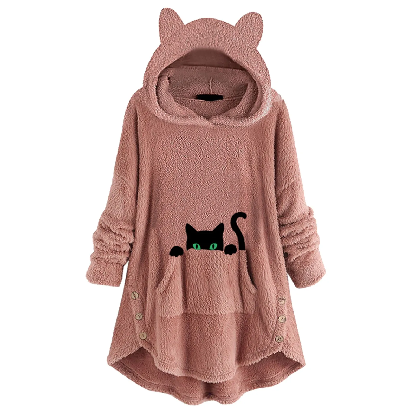 Women\'S Fall/Winter Long Sleeve Cat Ear Hoodie Pullover Hoodie Wool Cute Printed Top Female Sweatshirt Loose Sweatshirt