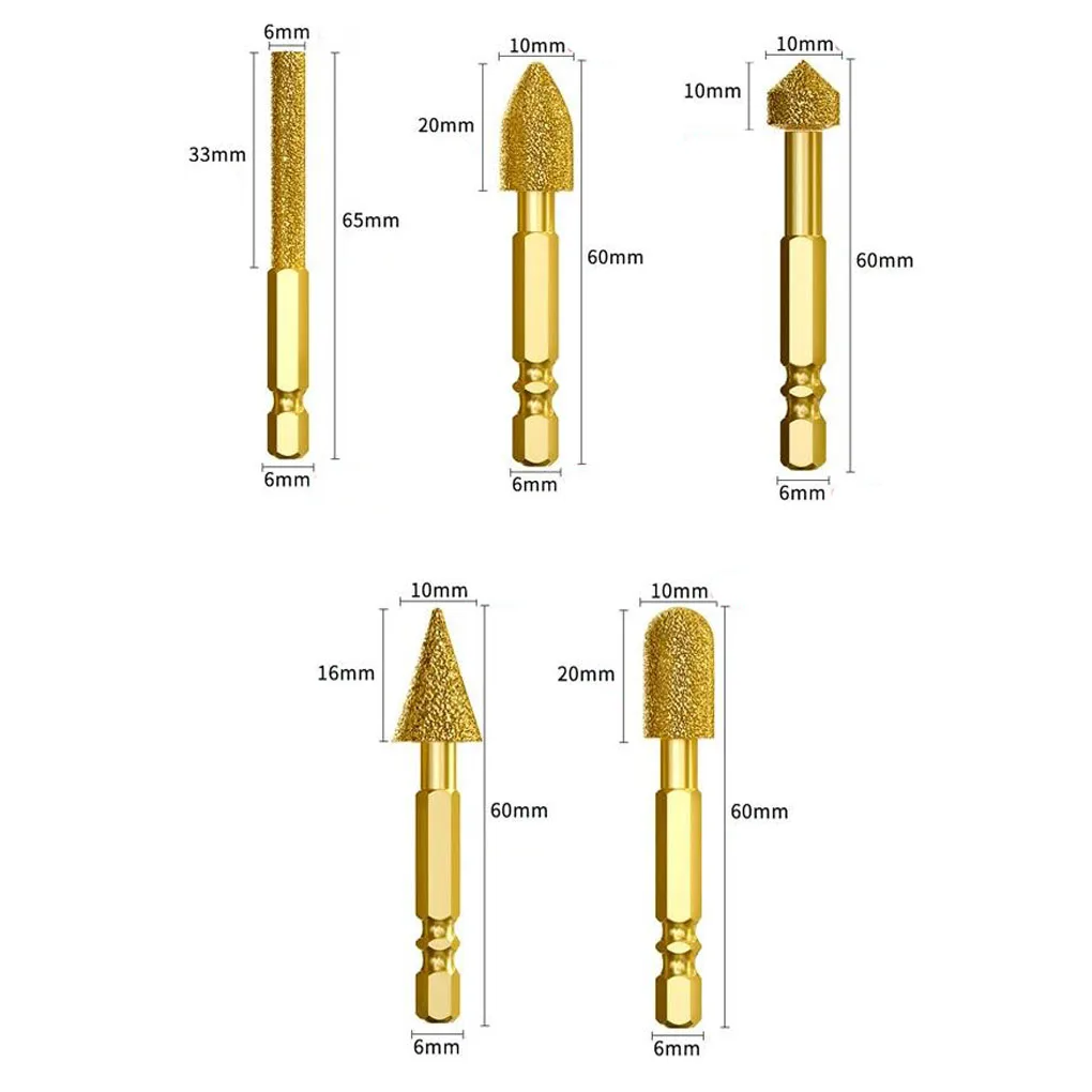 5 punte da trapano con testa di molatura, lucidatura, intaglio per la rimozione della ruggine, incisione della giada, adatte alla maggior parte degli utensili rotanti,