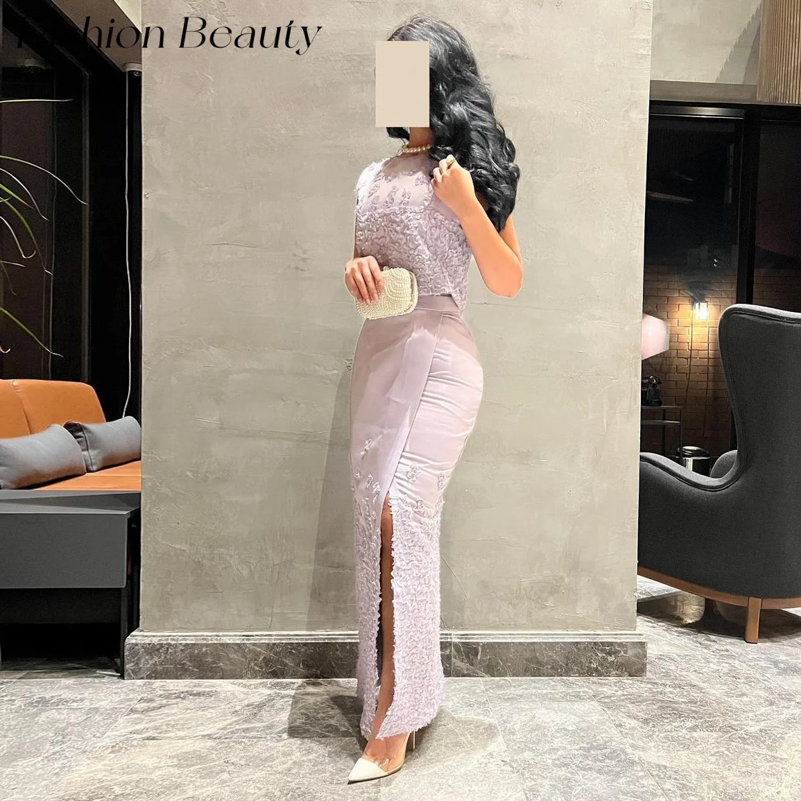 Lavender Evening Dresses 2 Pieces O Neck Sleeveless Slit Elegant Woman\'s Evening Gowns Column Ankle Length 2024 Party Dress Maxi