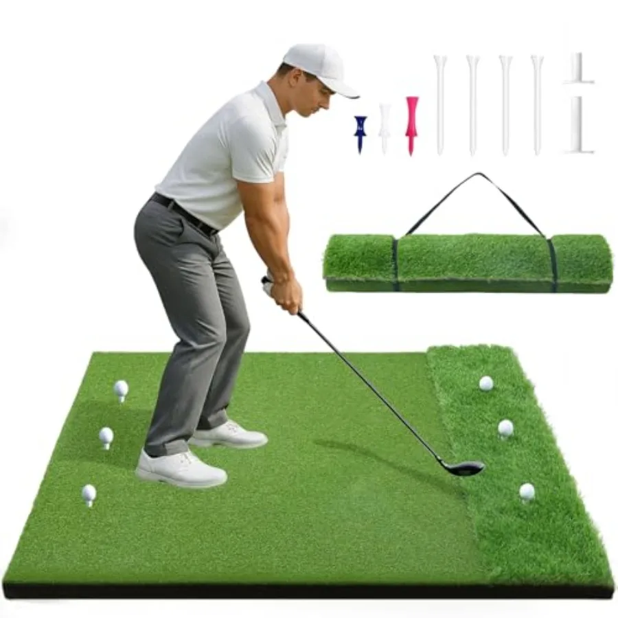 

Golf Hitting Mats 31mm, 5x5ft Golf Mat Practice Outdoor & Indoor, Golf Practice Mat with 9 Tees, Heavy Duty Artificial Dual Turf Matt for Training Chipping Driving Swing Backyard Simulator