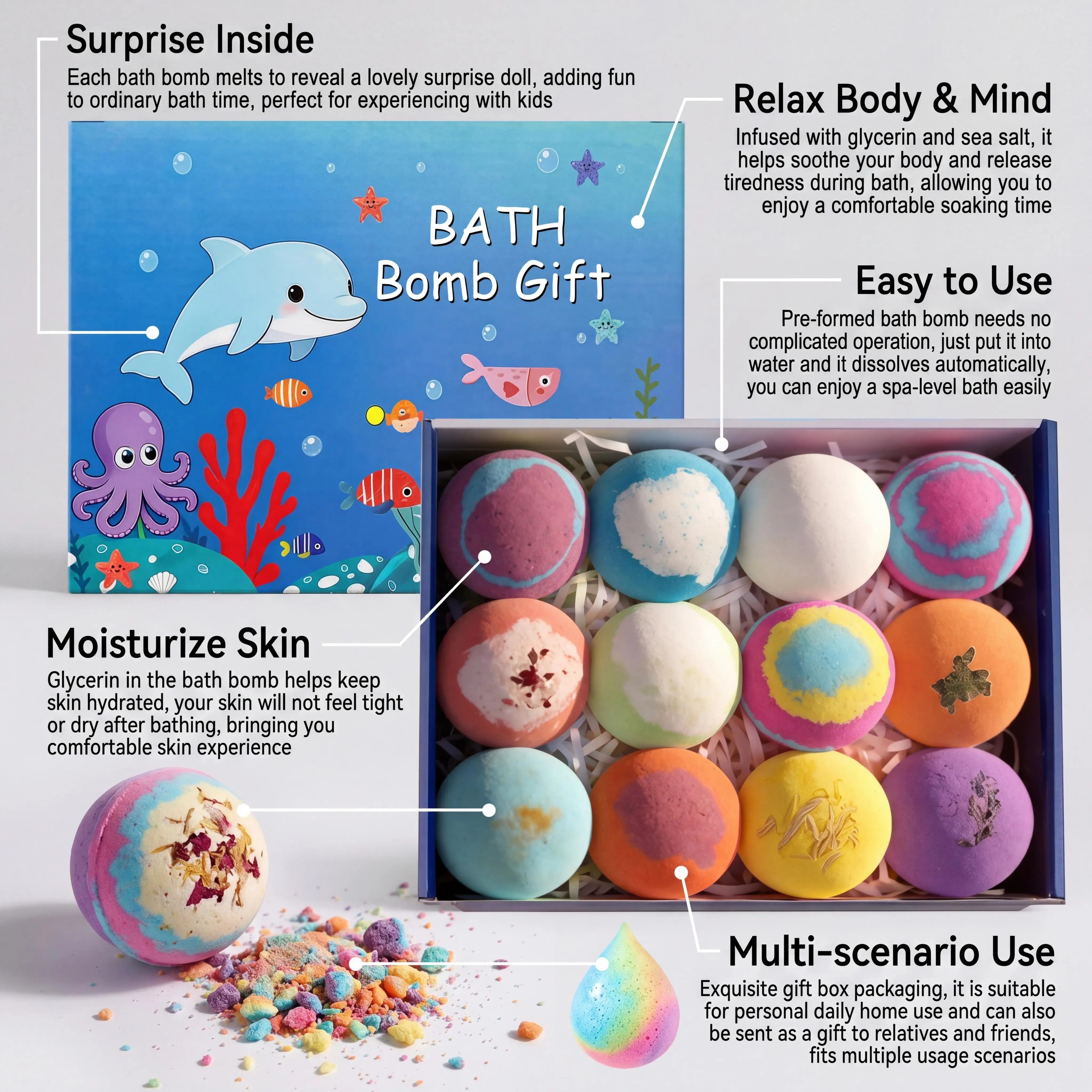 Kids Bath Bombs Set Inside Hidden Surprise Toys Colorful Bubble Bath Balls Relaxing Ideal Children's Day & Birthday Gift Combo view 5