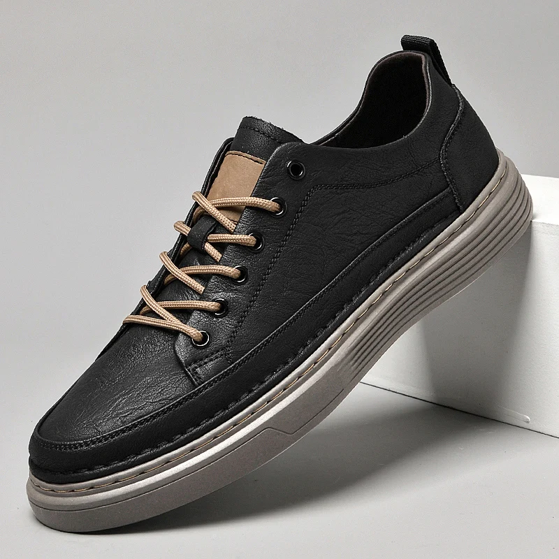 

High Quality Genuine Leather Mens White Casual Shoes New Light Breathable Classic Lace-up Sneaker Shoes Fashion Male Footwear