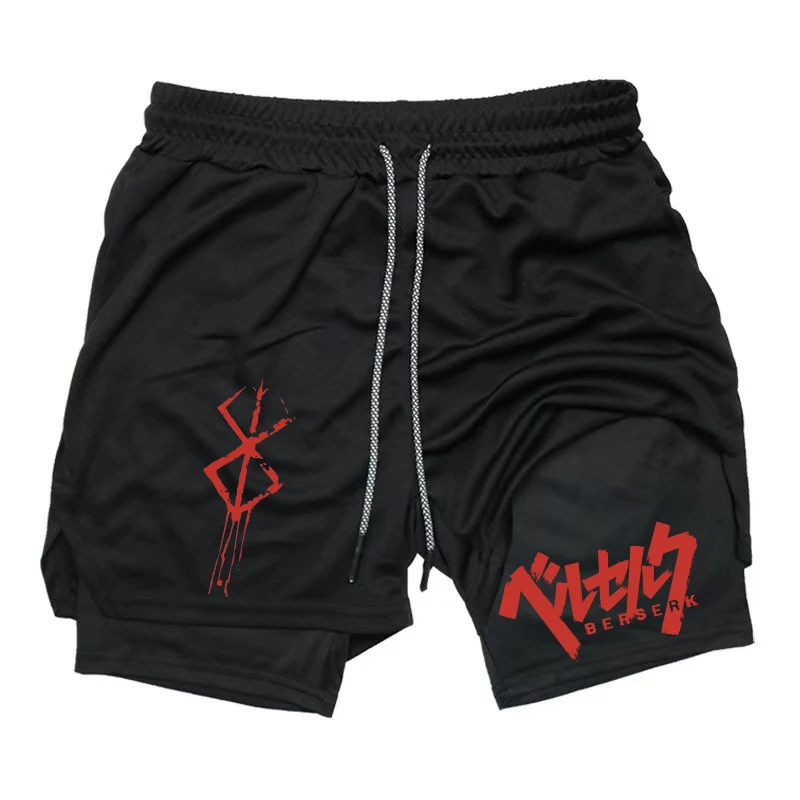 

Print 2in1 Running Shorts for Men Gym Workout Compression Shorts with Phone Pocket Towel Loop Summer Sport Athletic Activewear