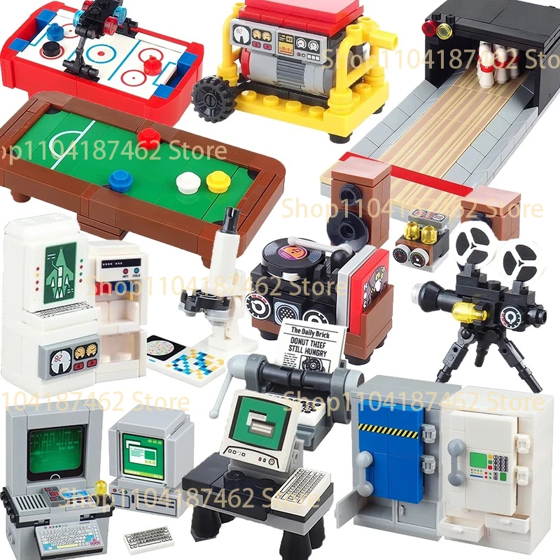 City Printed Building Blocks MOC Set Computer Projector Energy Control Panel Ball Game Gas Station Assemble Bricks Toys Gift H50