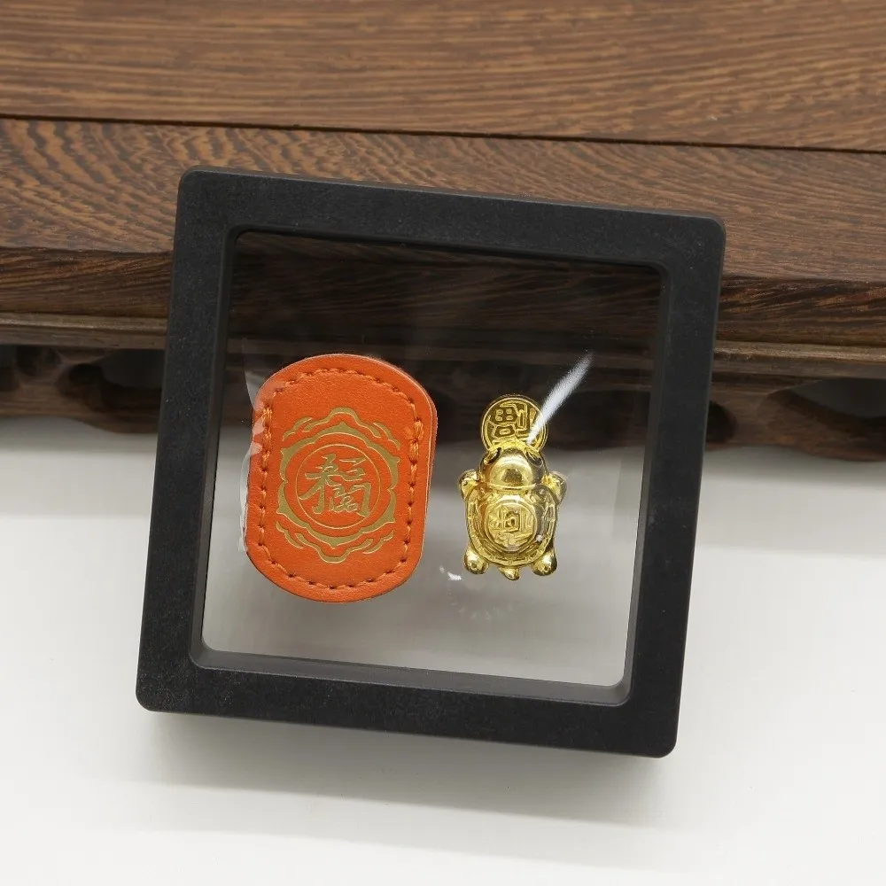 Fengshui Lucky Turtle Wallet Charm Handcrafted Coin Biting Golden Turtle Charm Detailed Shell Texture Leather Sleeve