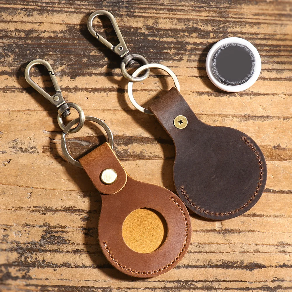 Air Tag Keychain for Apple Airtags Holder, Vintage Protective Leather Case Tracker Cover Compatible New AirTag Dog Collar