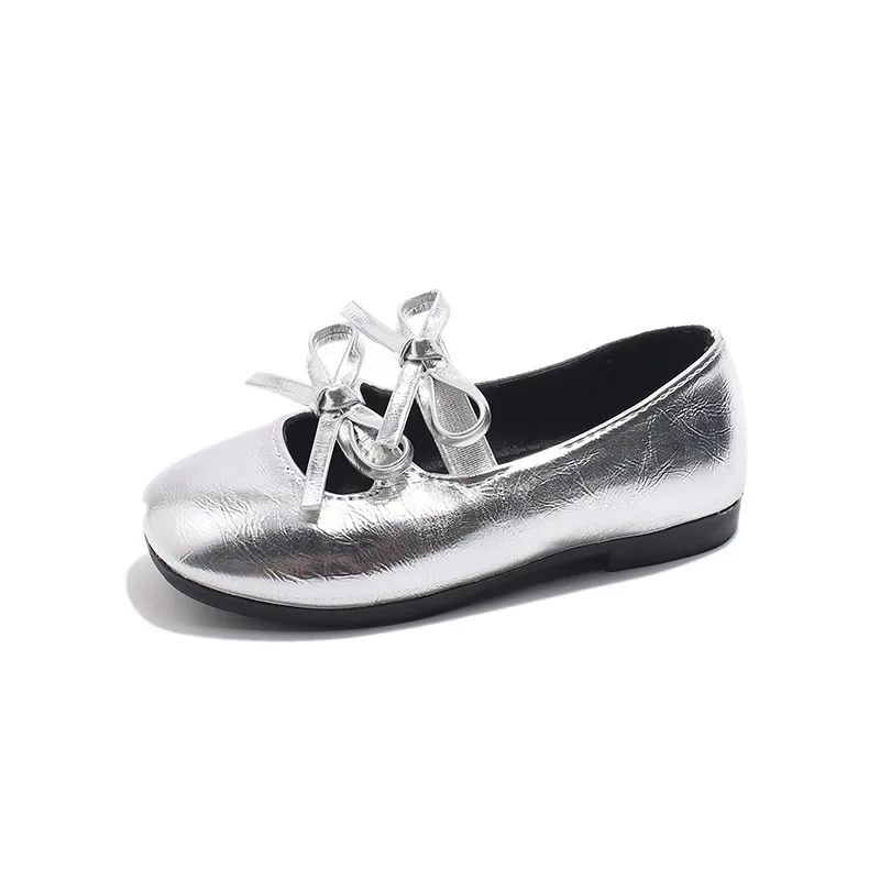 Eleganti scarpe da principessa per ragazza nuove scarpe in pelle per bambini primavera autunno moda per bambini scarpe da balletto nere causali tinta unita Bowknot