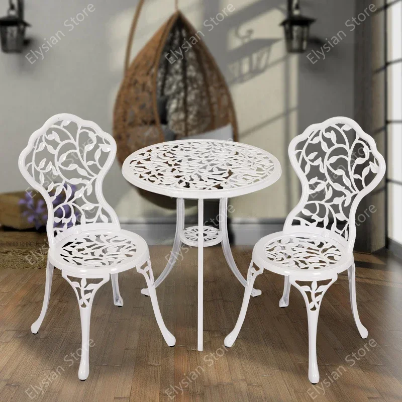 Outdoor Aluminum 3 Piece Table and Chair Courtyard Furniture Set Leisure Balcony Garden Patio Luxury Iron Terrace Folding