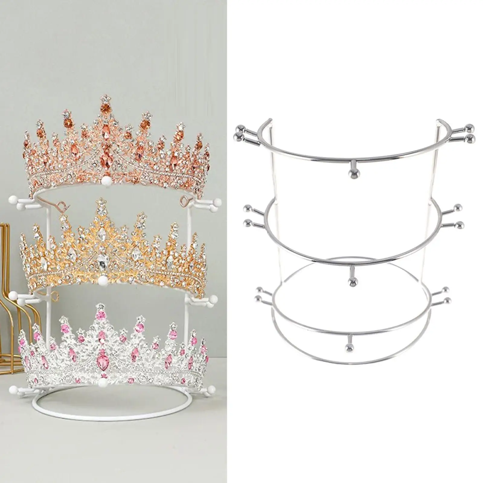 Sturdy Metal Hair Crown Stand for Women Headband Organizer Rack 3 Layer Display Shelf for Bridal Party Home Tabletop Use