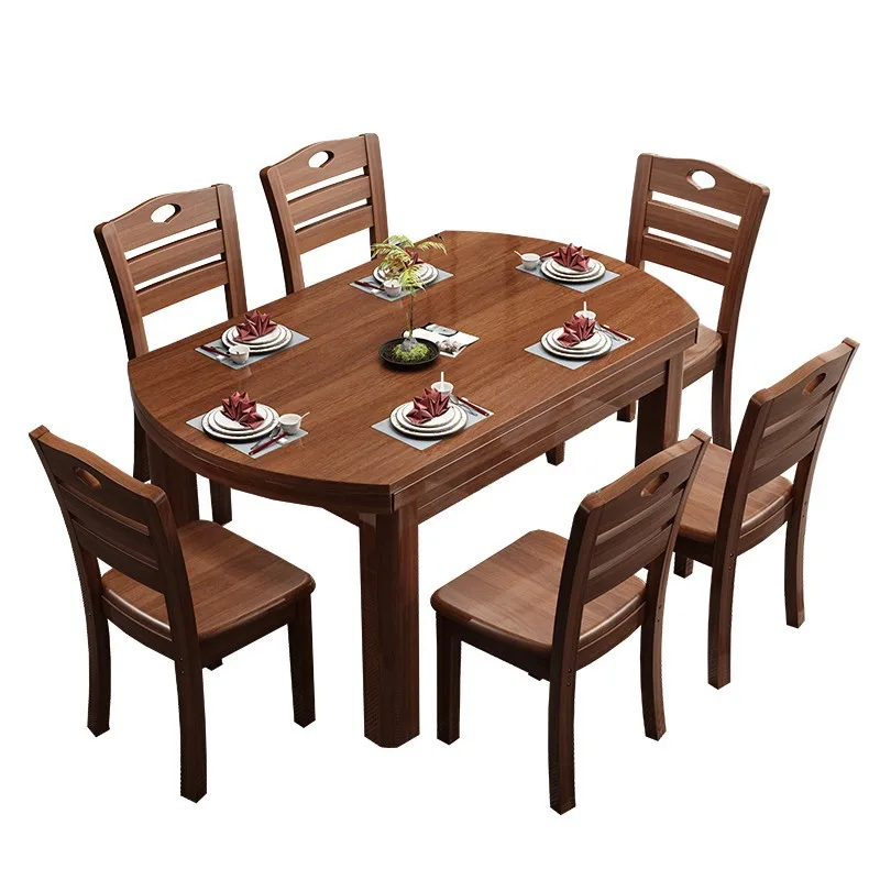 

All Solid Wood Dining Table And Chair Combination Household Small Apartment Modern Simple Telescopic Folding Square