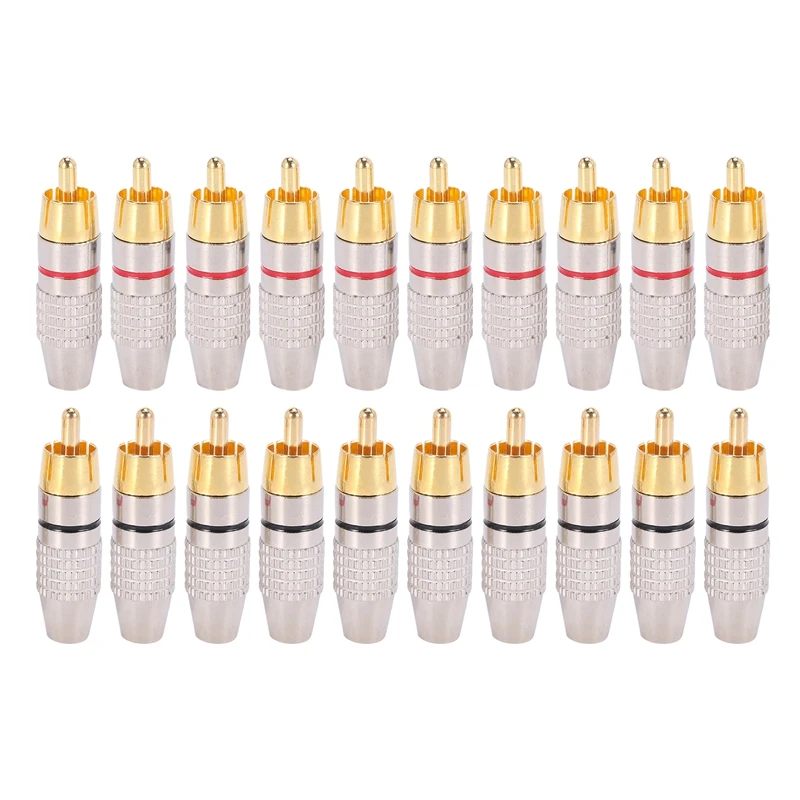 20 Pcs RCA Plug Audio Video Locking Cable Connector Gold Plated