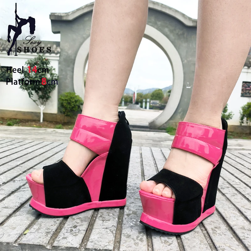 Comfortable Wedges Women Sandals Black White Color Casual High Heels Summer New 14CM Breathable Sandals Sexy Model Catwalk Shoes