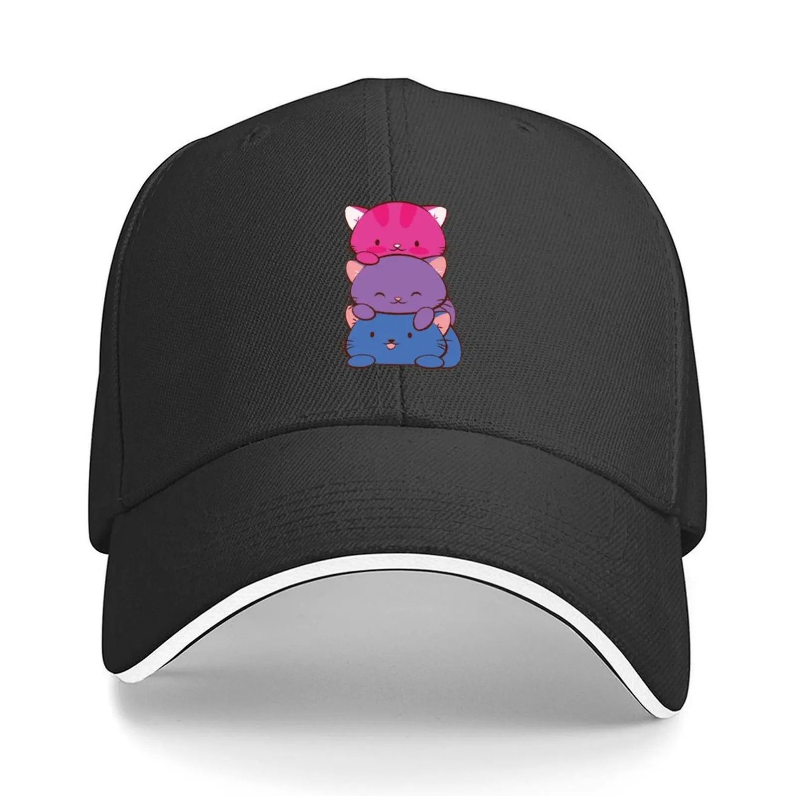 

Bisexual Flag LGBT Bi Pride Cute Kawaii Cats Baseball Cap Visor fun hats Big Size Hat Dropshipping Men Golf Wear Women's