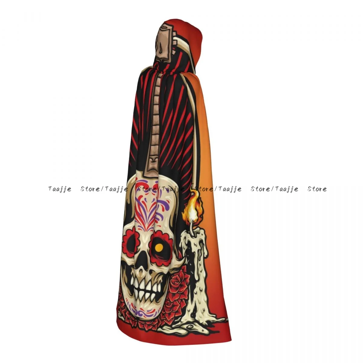 Adult Guitar Mexican Skull Cloak Cape Hooded Medieval Costume Witch Wicca Vampire Halloween Costume Dress Coat