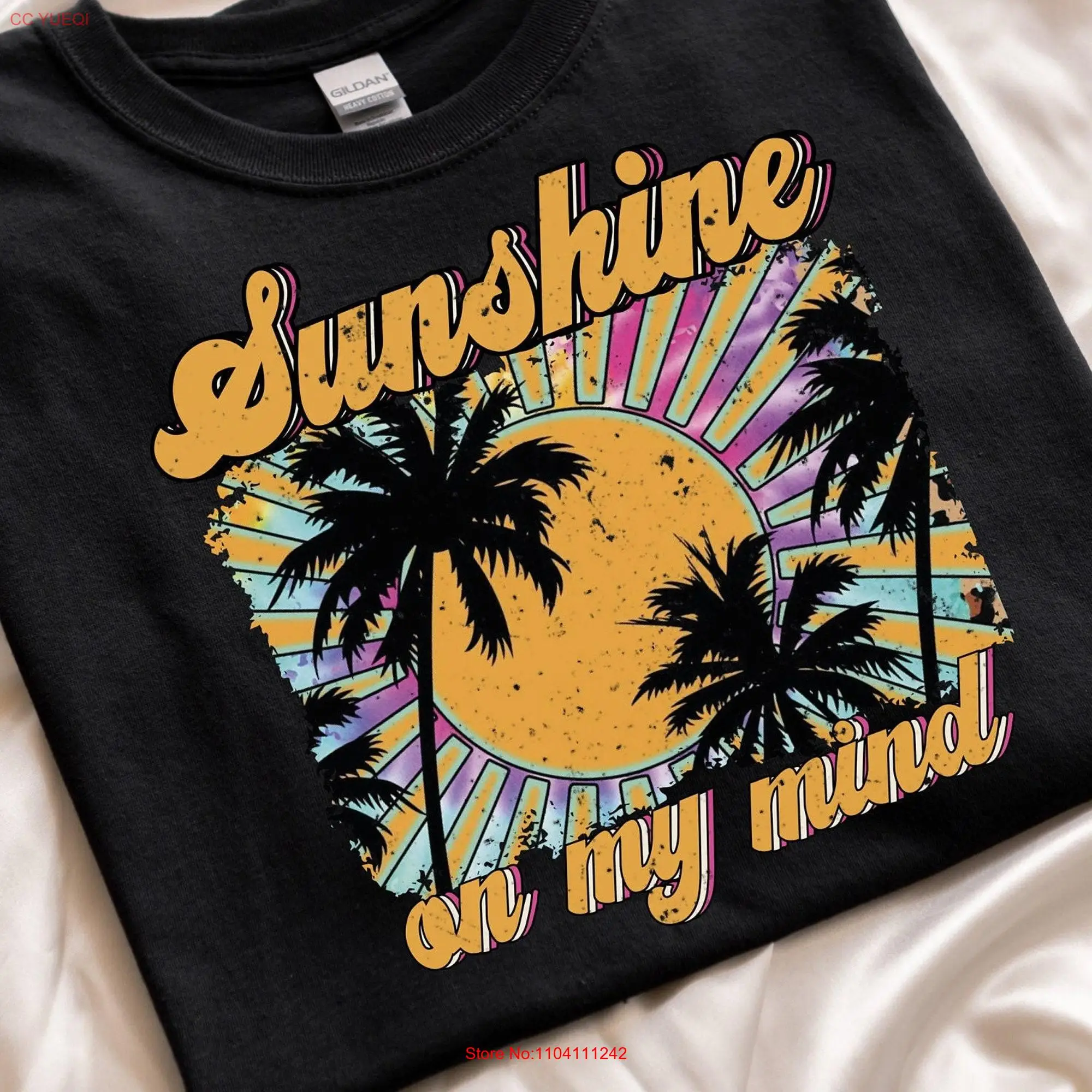 Sunshine On My Mind T Shirt Retro Summer Palm Tree Vintage Vibes Sun long or short sleeves