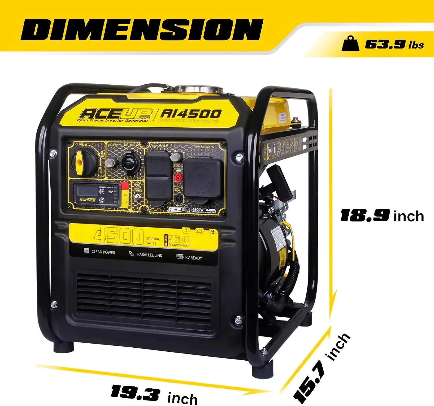 4500 Watt Open Frame Inverter Generator, Gas Powered Generator 223CC RV-Ready, EPA Compliant