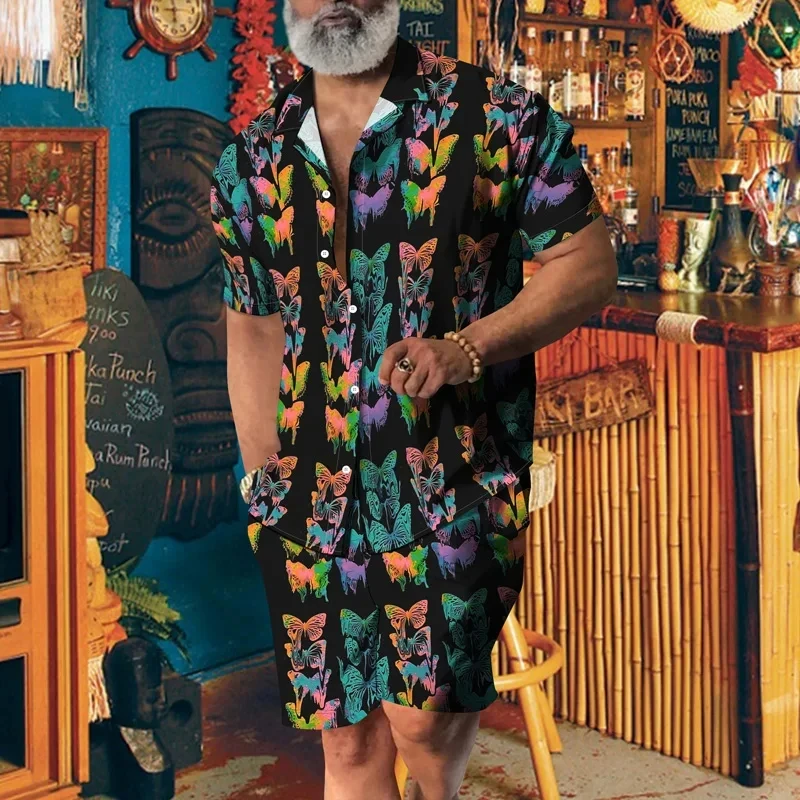 

Летний праздничный костюм с животным принтом, повседневная рубашка с 3D принтом, пляжные шорты, комплект из 2 предметов большого размера, гавайская уличная одежда для отдыха, мужские костюмы, новинка