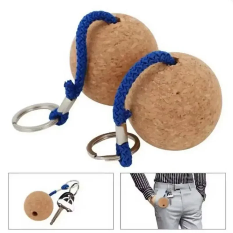 135mm Floating Cork Ball Key Ring Ultraweight 7 Colors Wooden Keychain Sailing Boat Float Buoyant Rope Keyring Kayak Accessories