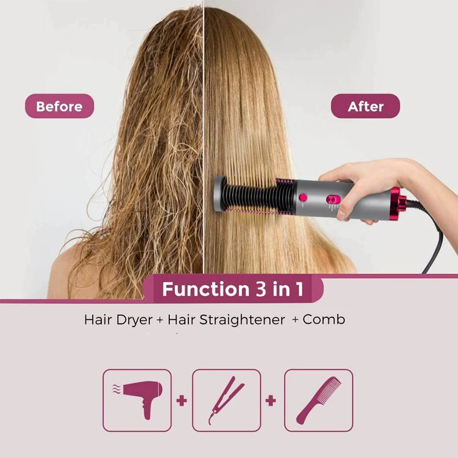 พกพากระบอกเครื่องเป่าผม Straightener แปรงหวีปรับอุณหภูมิเหล็กตรง Curly Hair Styling Stick
