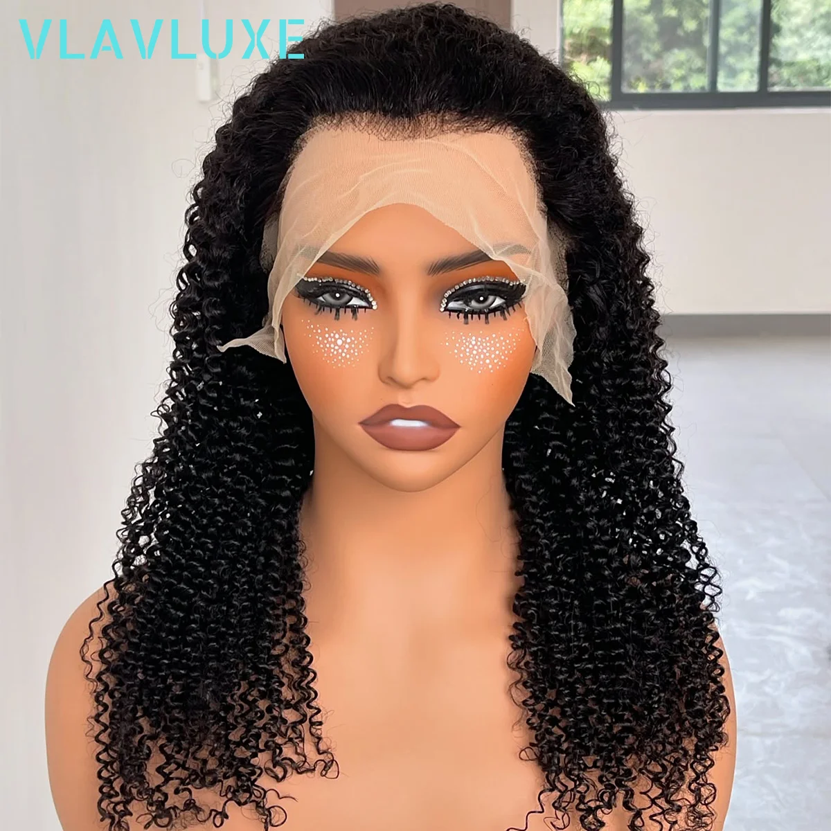 

450 Density Glueless Jerry Curly 360 HD Transparent Lace Front Wig Kinky Curly Brazilian Human Hair For Women Vlavluxe Hair Wigs