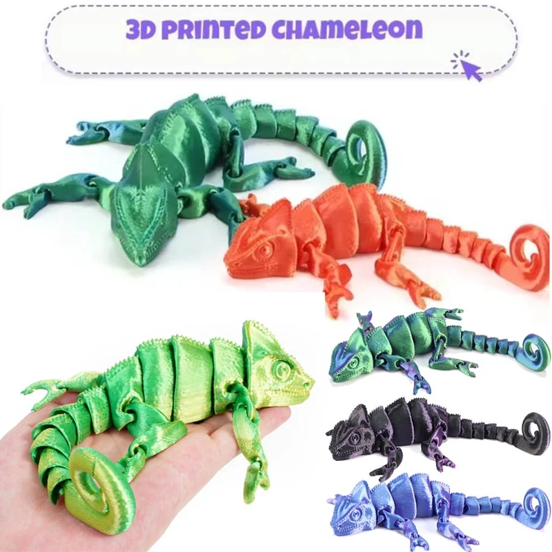 Camaleón impreso en 3D, juguetes de animales articulados giratorios móviles, miniaturas, figuras móviles multiarticulación, estatua, decoración del hogar, regalo para niños