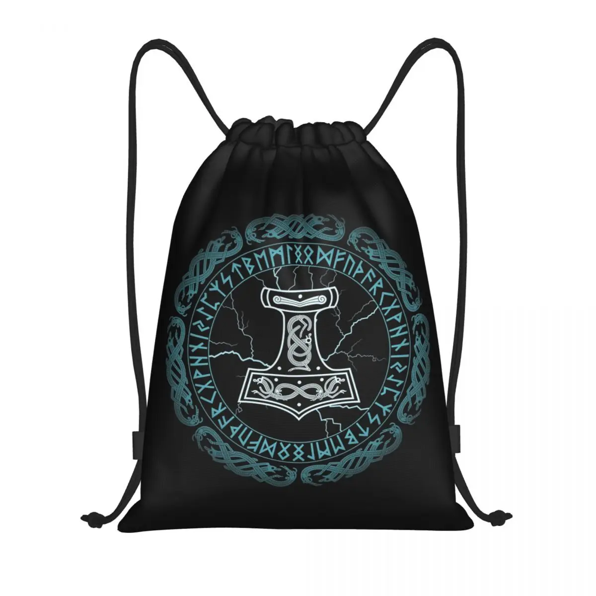 Bolso personalizado con cordón Mjolnir para ir de compras, mochilas de Yoga, hombres y mujeres, mochila deportiva con runas de martillo de Thor para gimnasio